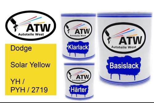 Dodge, Solar Yellow, YH / PYH / 2719: 1L Lackdose + 1L Klarlack + 500ml Härter - Set, von ATW Autoteile West.